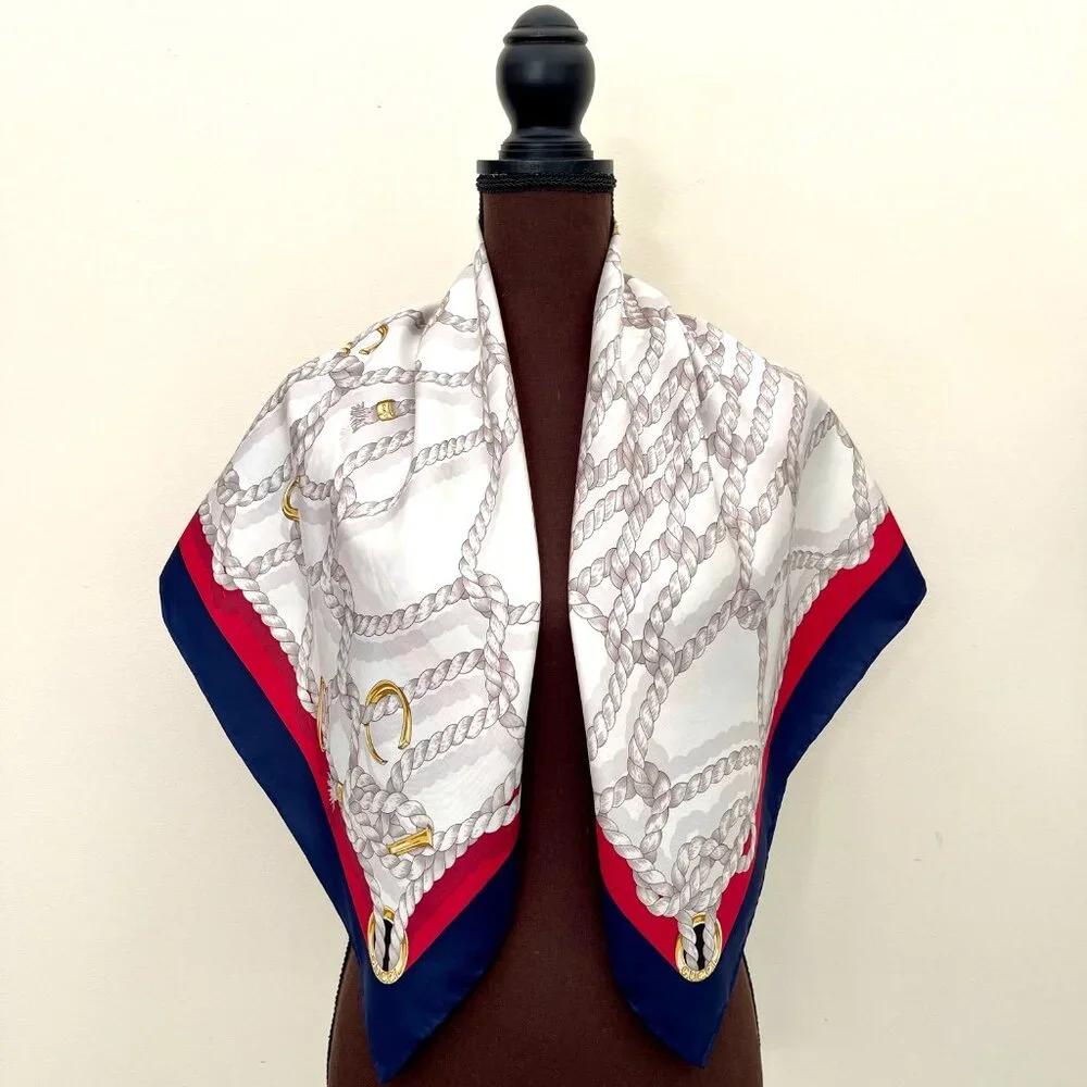 New Gucci Scarf GG Logo Ropes Print Nautical Style Silk Wrap